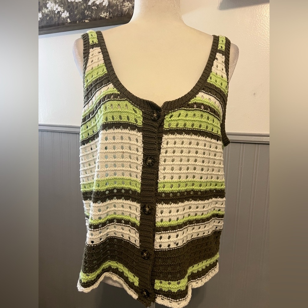 a.n.a. Crochet Open Knit Top / Boho / Granny Core / Size: Large / Multi Color